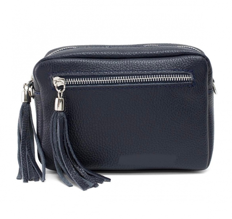 Double Tassel Leather Bag - Navy (SILVER HARDWARE)